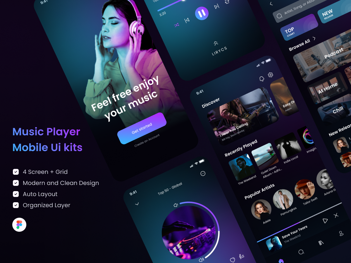 Music Player Mobile app Ui Kits Design