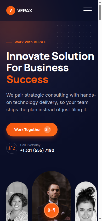 Desktop first screen of the VERAX website