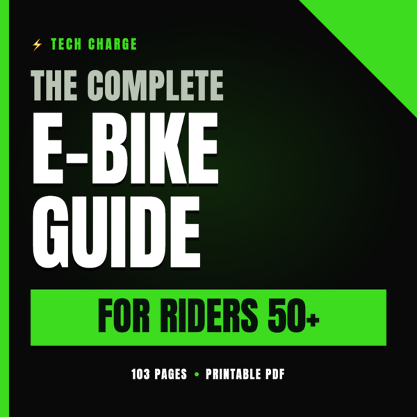 Cover of The Complete E-Bike Guide for Riders 50+, a 103-page printable PDF handbook