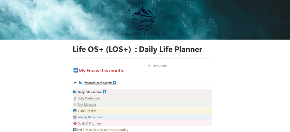 Life OS+ (LOS+) : Daily Life Planner - Once off