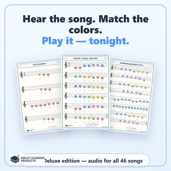 Listen & Play Deluxe: 46 Color-Coded Piano Songs + Audio