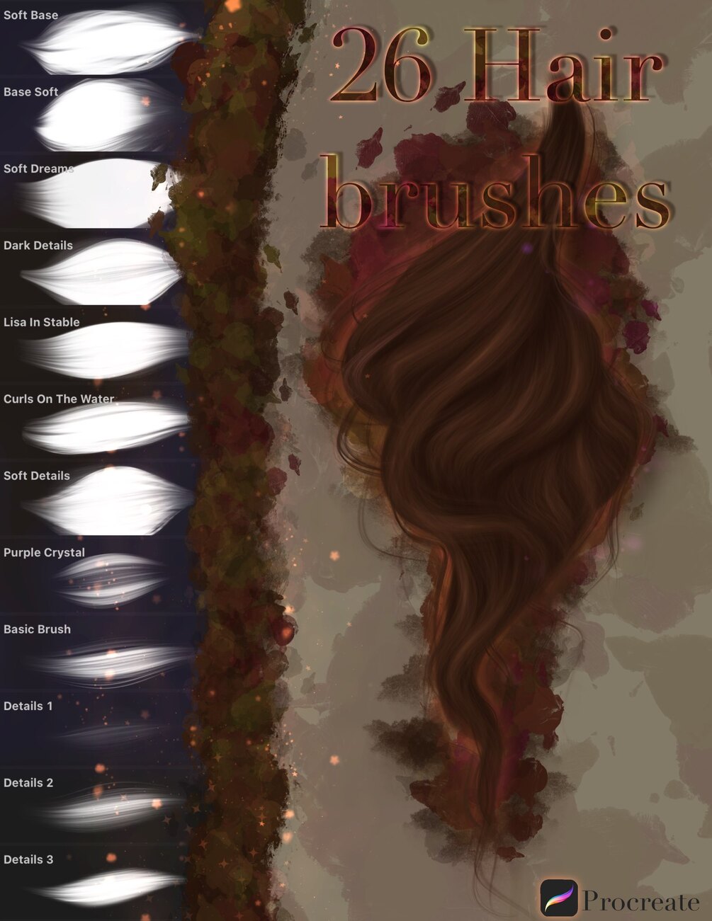 26 Hair brushes for Procreate app by 𝐾𝑙𝑎𝑟𝑎 𝑂𝑝𝑎𝑙𝑛𝑜𝑠𝑒