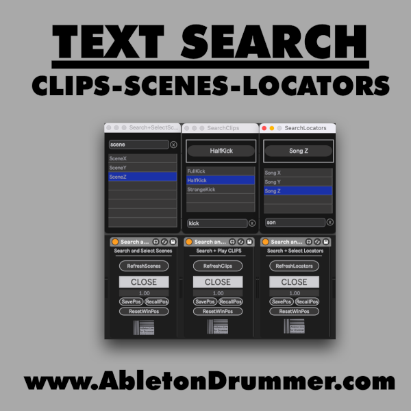 Clip Search, Scene Search and Locator Search in Ableton Live  - Max for Live devices