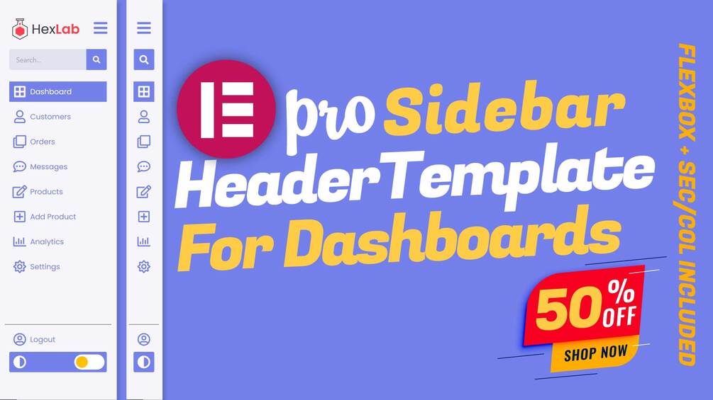 Elementor Sidebar Header : [For Dashboards] - Flexbox + Section/Column -  Version 2