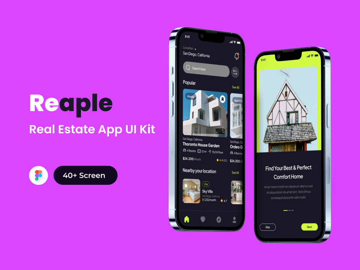Reaple Real Estate App UI Kit Landing Page