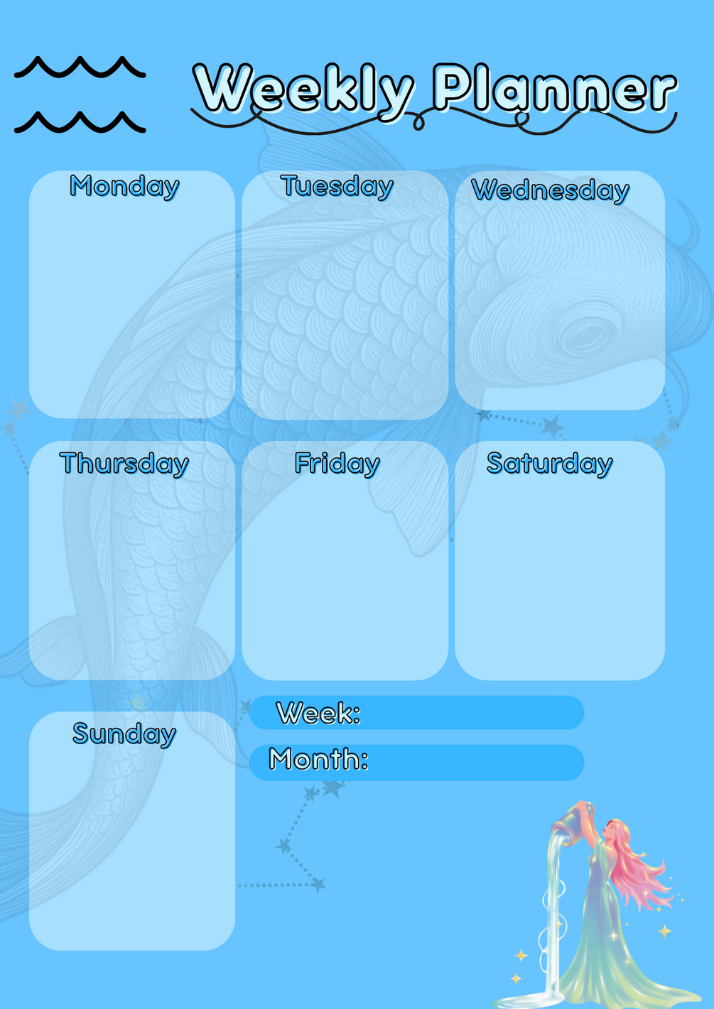 Aquarius Zodiac Digital Weekly Planner