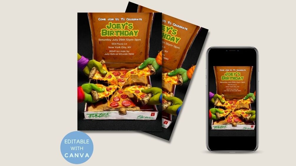 TMNT Pizza Invitation Editable