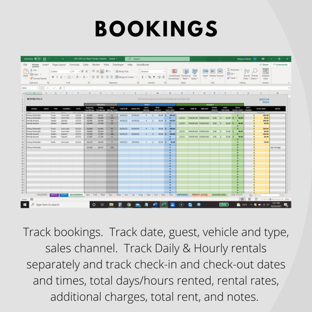 Car Share Tracker - Excel Template - Instant Download