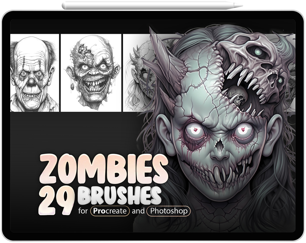 29 Zombies Brushes Collection for Procreate and Photoshop by ProCreativeBreeze