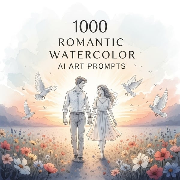 1000 Romantic Watercolor AI Art Prompts Preview