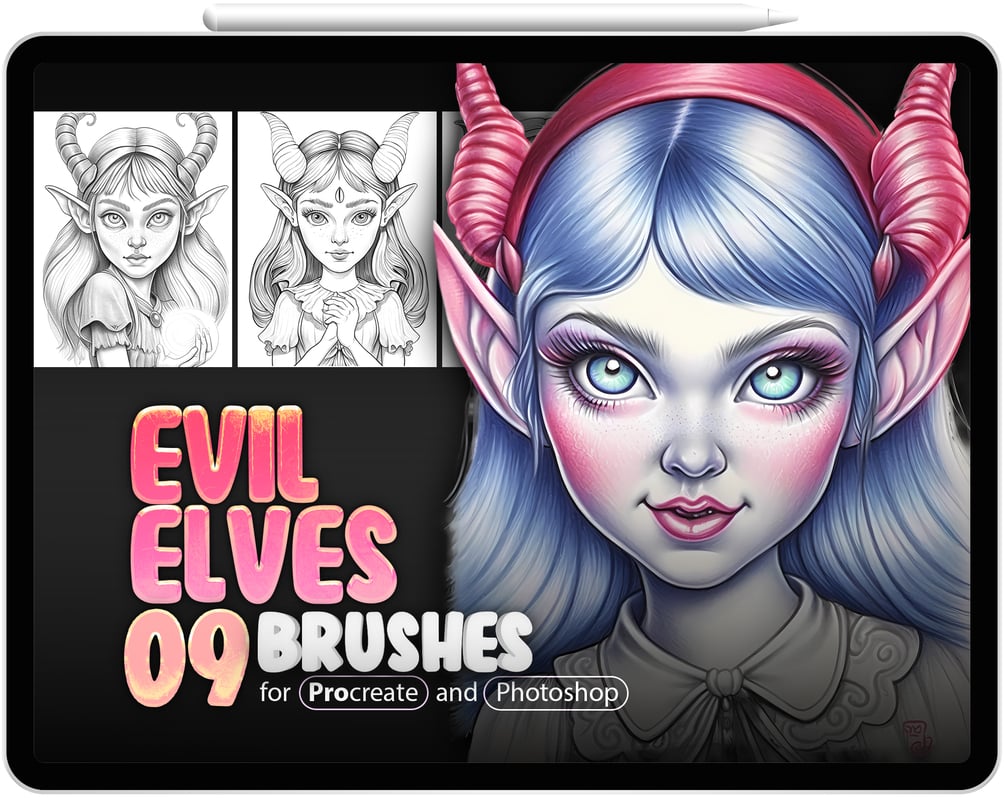 9 Evil Elves Brushes Collection for Procreate and Photoshop by ProCreativeBreeze