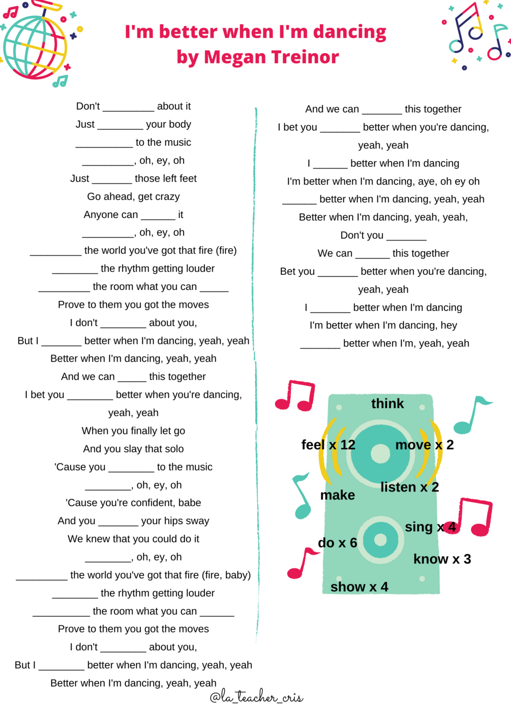 Better when I'm dancing lyrics activity