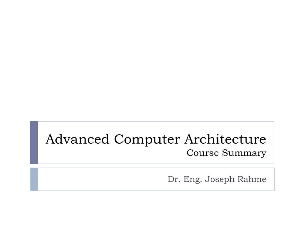 Advanced Computer Architecture Course