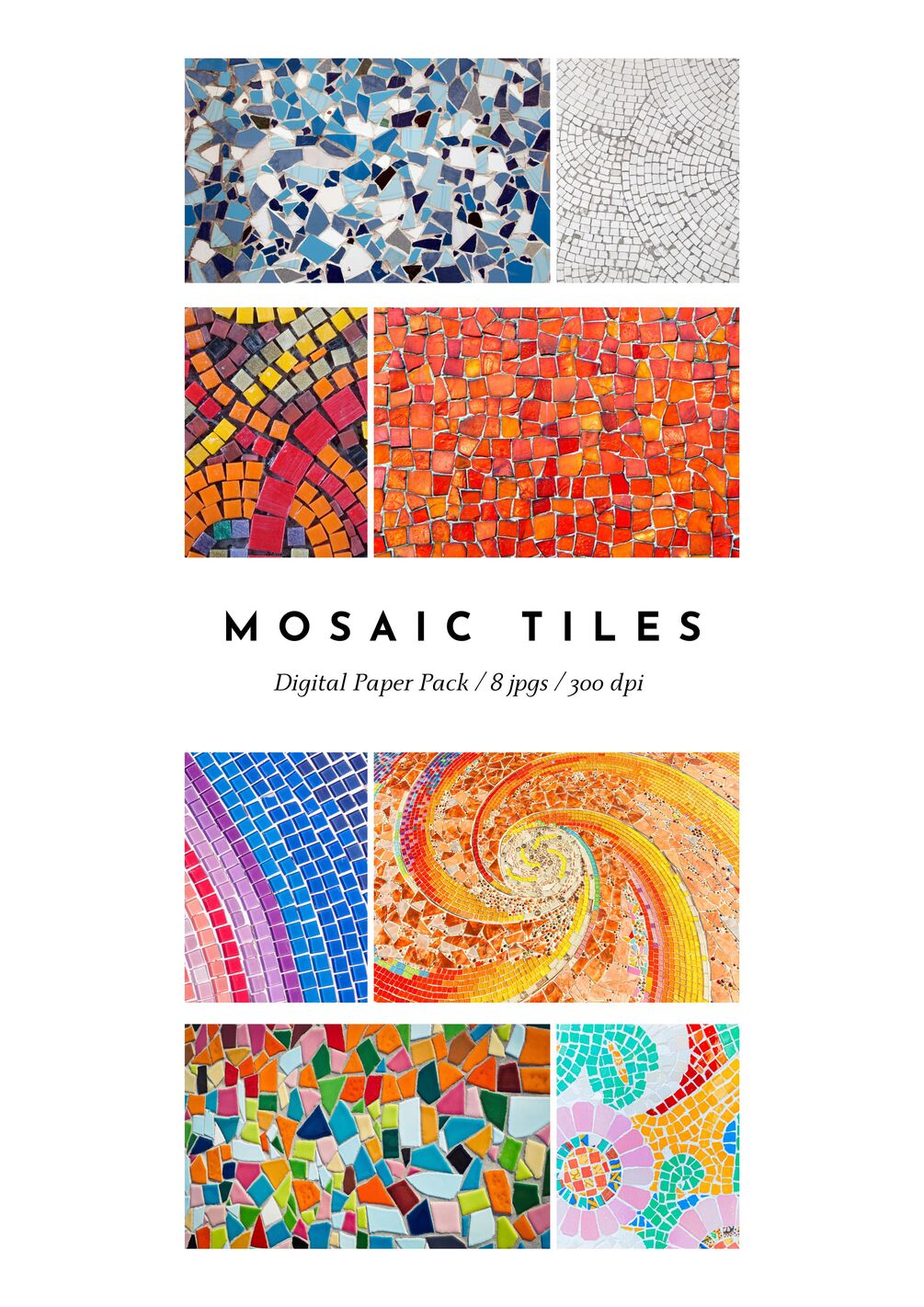 Mosaic Tiles Mosaiksteine 8 Verschiedene Bilder Digitales Papier 