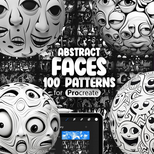 100 Procreate Abstract Face Patterns Collection by ProCreativeBreeze