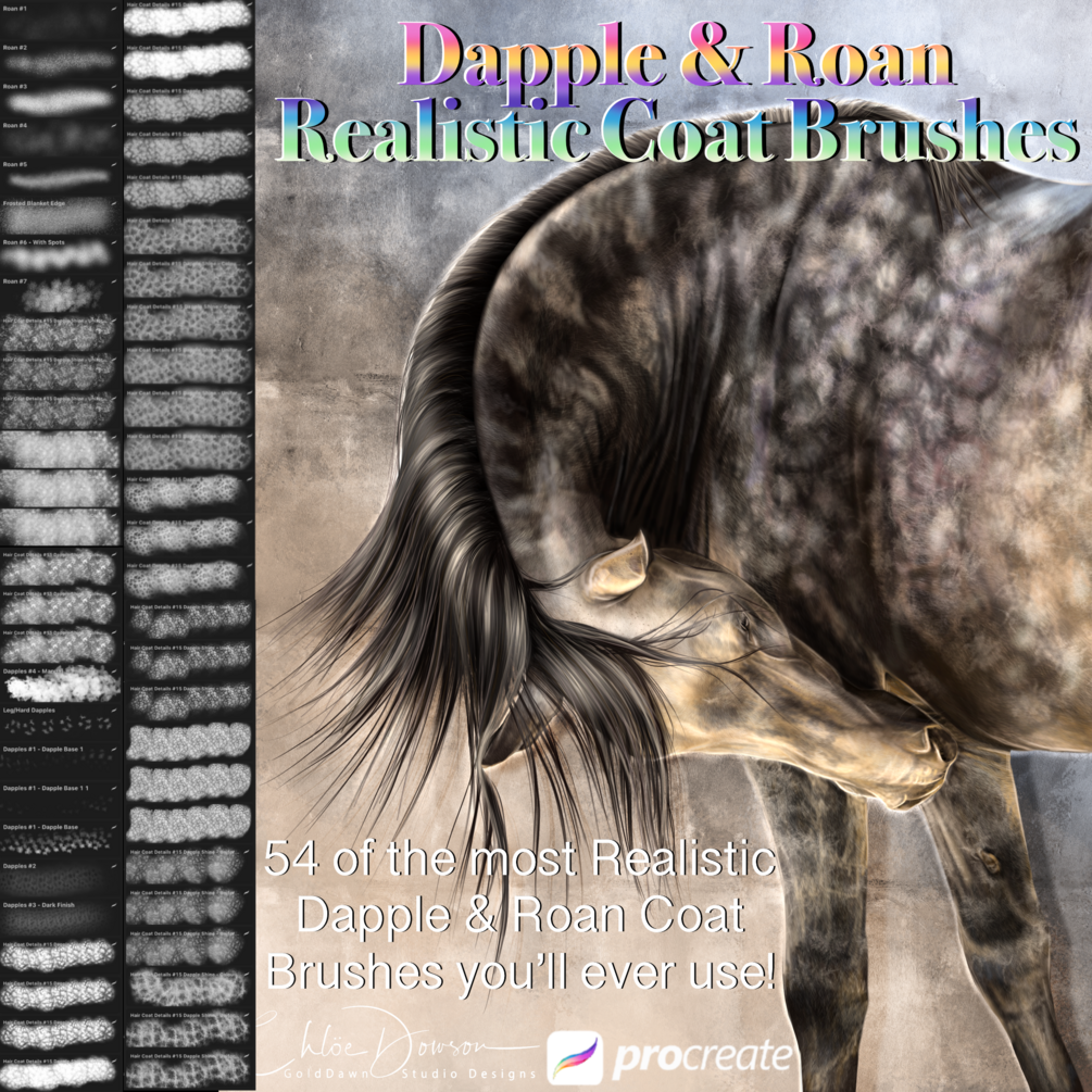 54 Dapples & Roan Equine Brushes for Procreate by GoldDawn Studio Designs