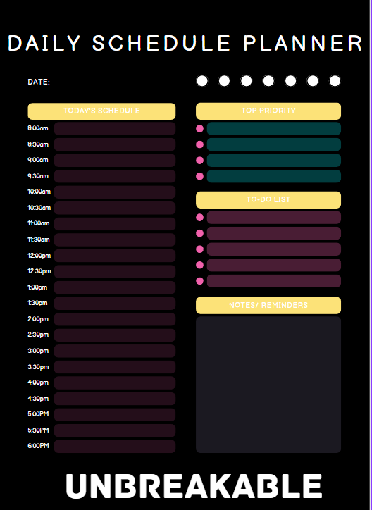 Digital day planner unbreakble