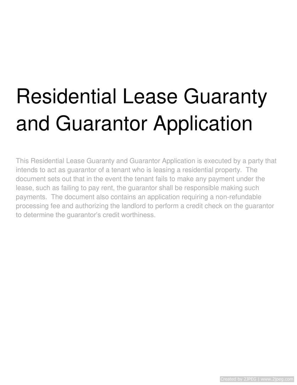 Residential Lease Guaranty and Guarantor Application 1