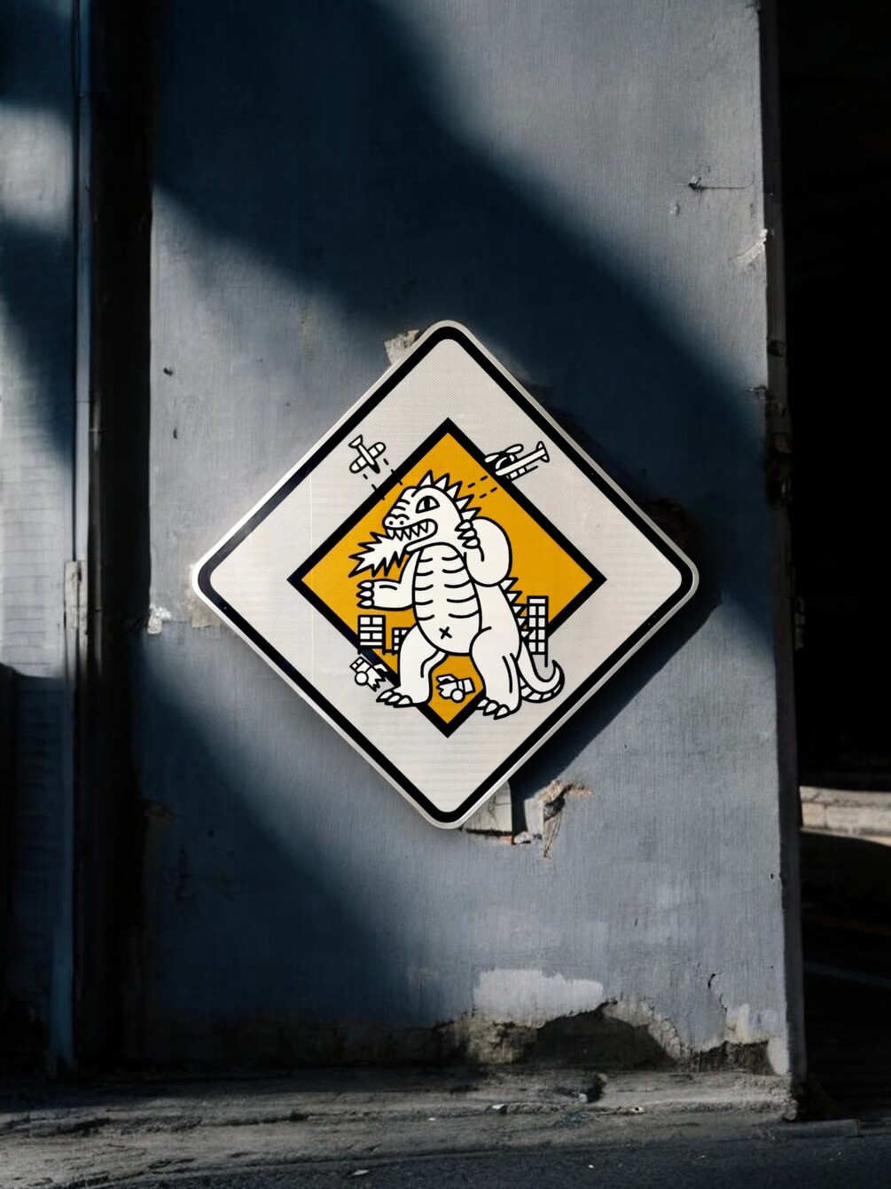 Spray Painting Godzilla Original Custom Metal Road Sign Limited Edition