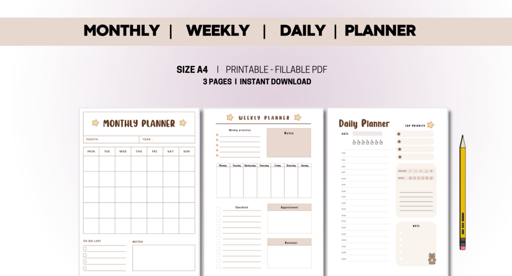 Montly - Weekly - Daily PRINTABLE PLANNER