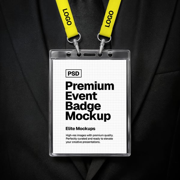Premium Event Badge Mockup – Vertical Conference ID Card with Lanyard PSD
