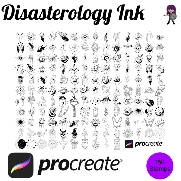 Tattoos Set 1|5 Procreate Brush Stamps, 150 Flash Tattoos by Disasterology Ink