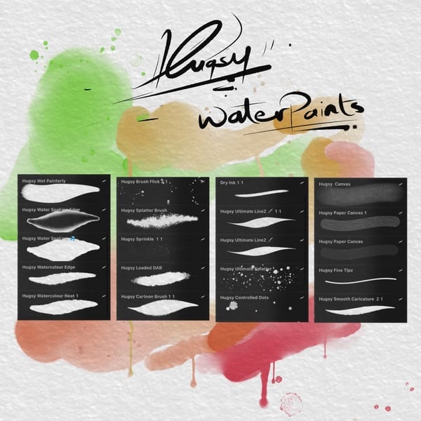 Hugsy water paints procreate brushset by HugsyArts