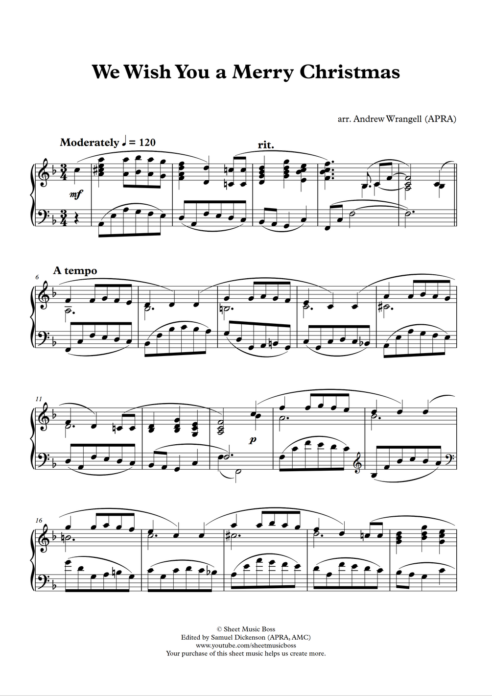 We Wish You a Merry Christmas (Piano Sheet Music PDF, MIDI, and MP3)