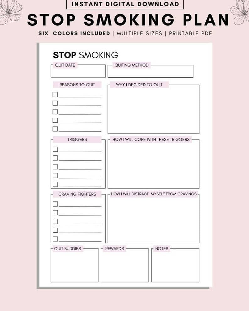 Stop Smoking Planner Printable, Quit Smoking, Quit Smoking Naturally ...