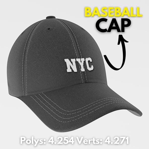Baseball Cap Embroidery NYC - PBR textures 4K Black | WOLVES STUDIO