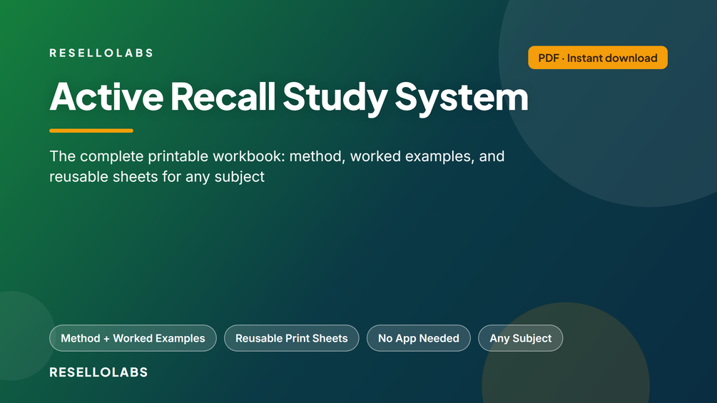 Active Recall Study System: Printable Workbook + Sheets