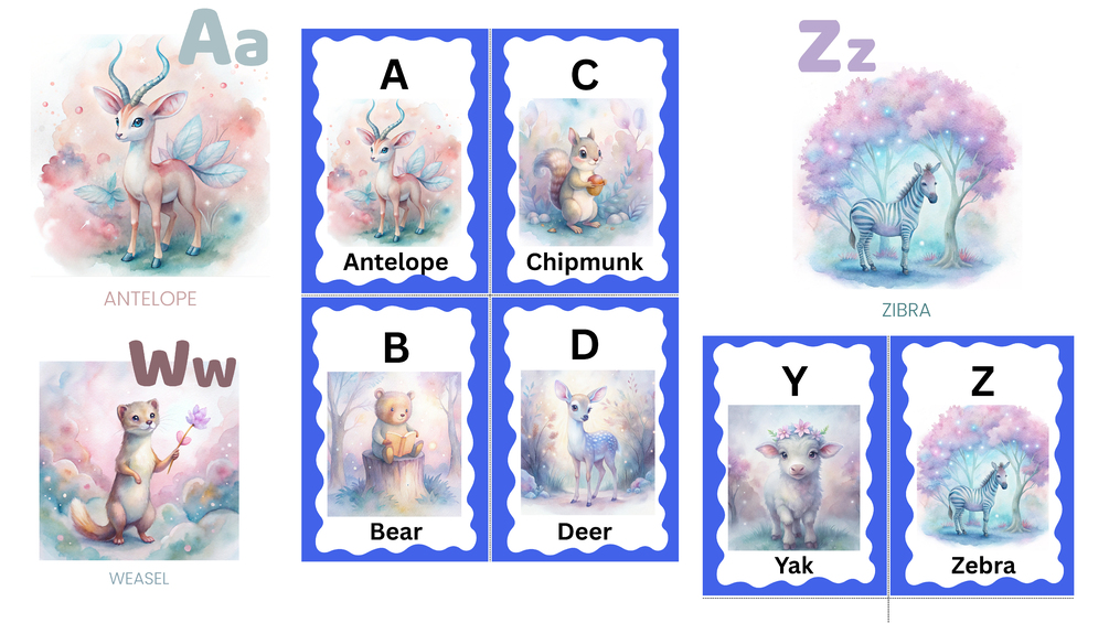 A–Z Woodland ABC Flashcards – Kawaii Pastel Forest Animals for Kids