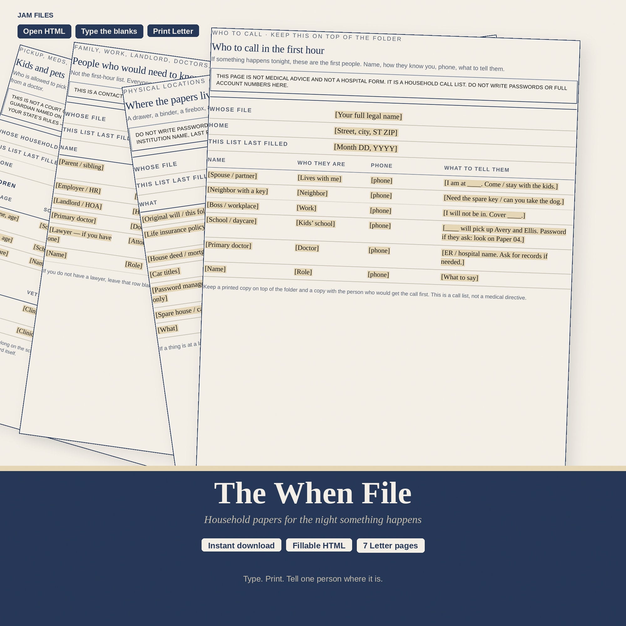 The When File — household papers for the night something happens