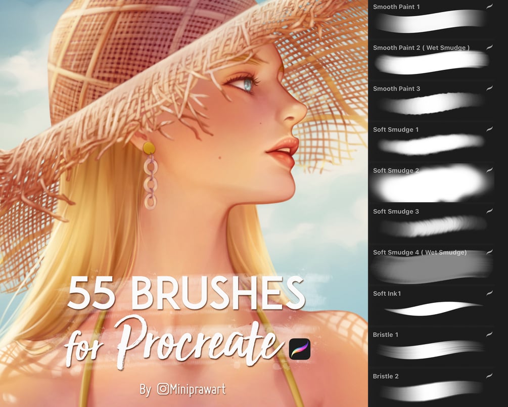 55 Custom Painting Brushes for Procreate by miniprawart