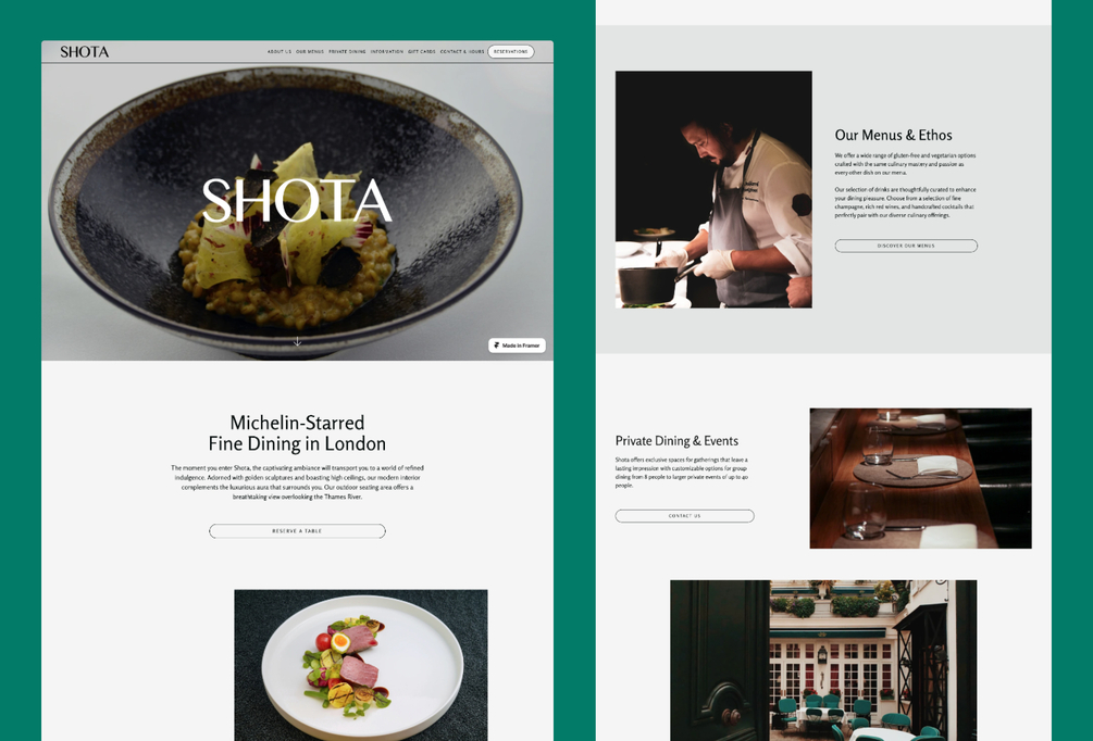 Shota Single Page Fine Dining Restaurant Template For Framer