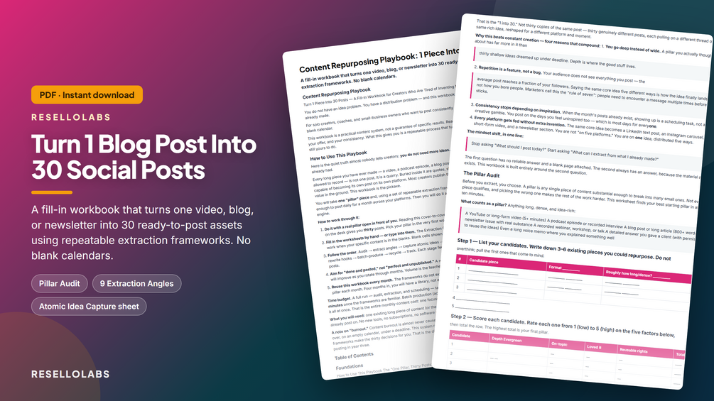 Content Repurposing Playbook: 1 Piece Into 30 Posts cover