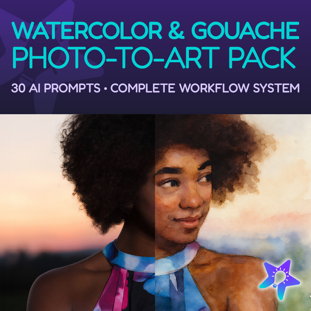 Turbo Muse Watercolor & Gouache Photo‑to‑Art Prompt Pack thumbnail