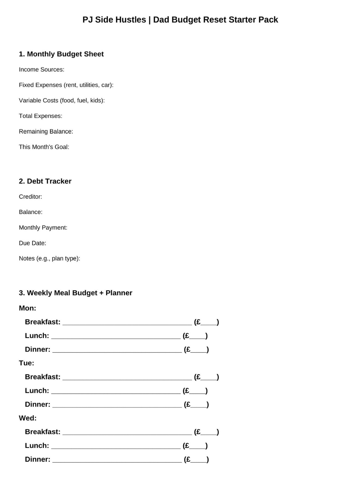 Single Dad Starter Bundle – Tracker + Budget Pack