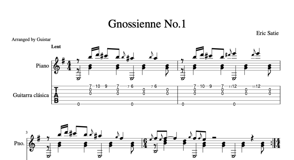 Easy Gnossienne No. 1 sheet music file preview for beginner practice