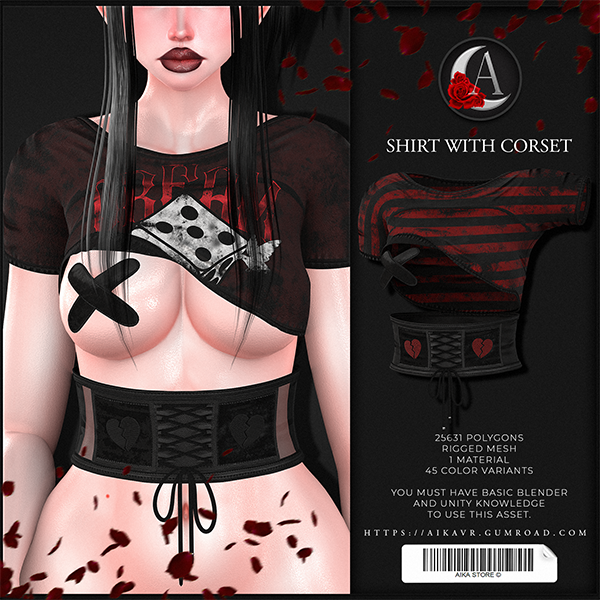 94 𓆩 ☾ 𓆪 • TOP WITH LEATHER CORSET  | RIGGED VRCHAT AND VTUBE ASSET • 𓆩 ☽ 𓆪 by ☾ 𝐀 𝐈 𝐊 𝐀