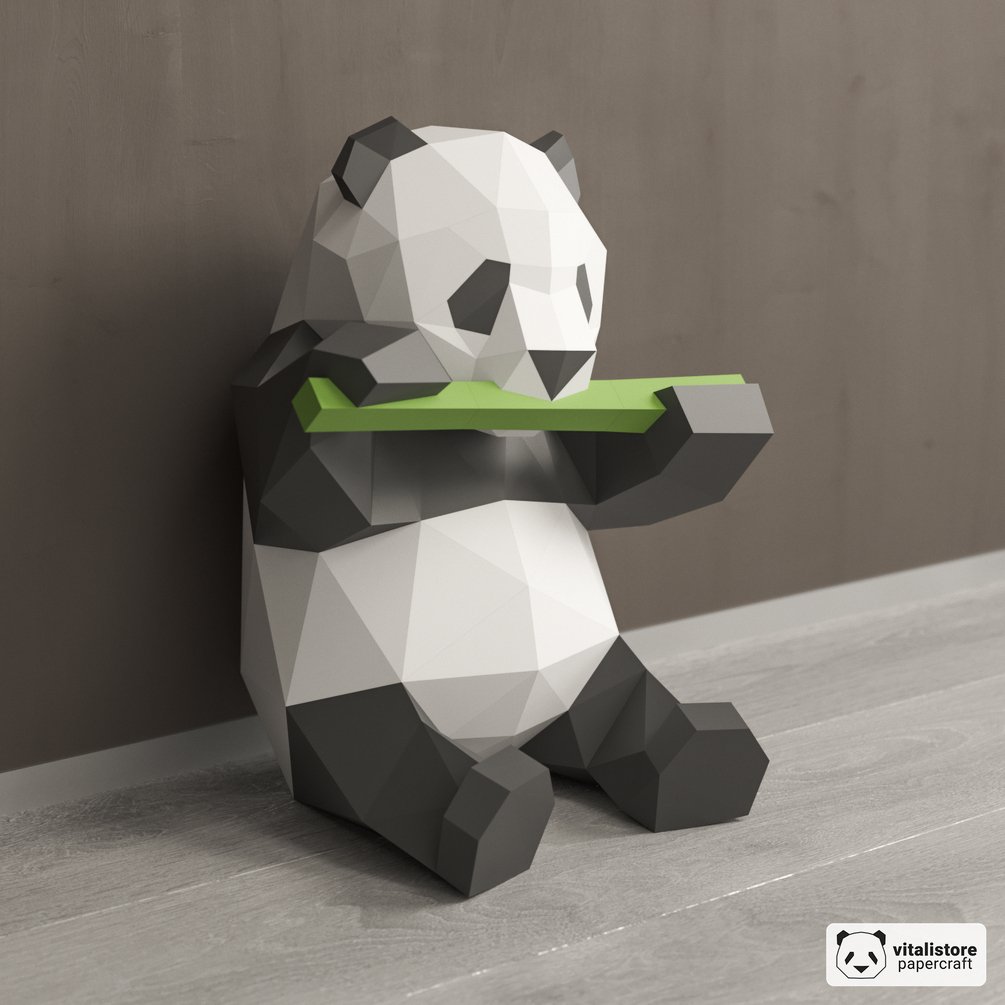 Papercraft Panda Desk Buddy With Bamboo Deckchair and Fact / Reminder Cards  