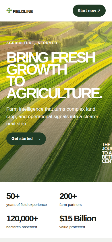 Mobile source preview for Fieldline — Agritech Website Template (HTML + WordPress + Elementor)