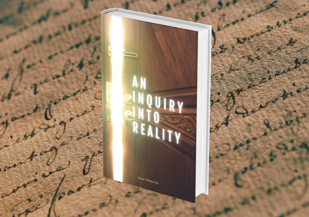 An Inquiry Into Reality, a book by Jussi Niittyviita, with a door opening onto light on its cover
