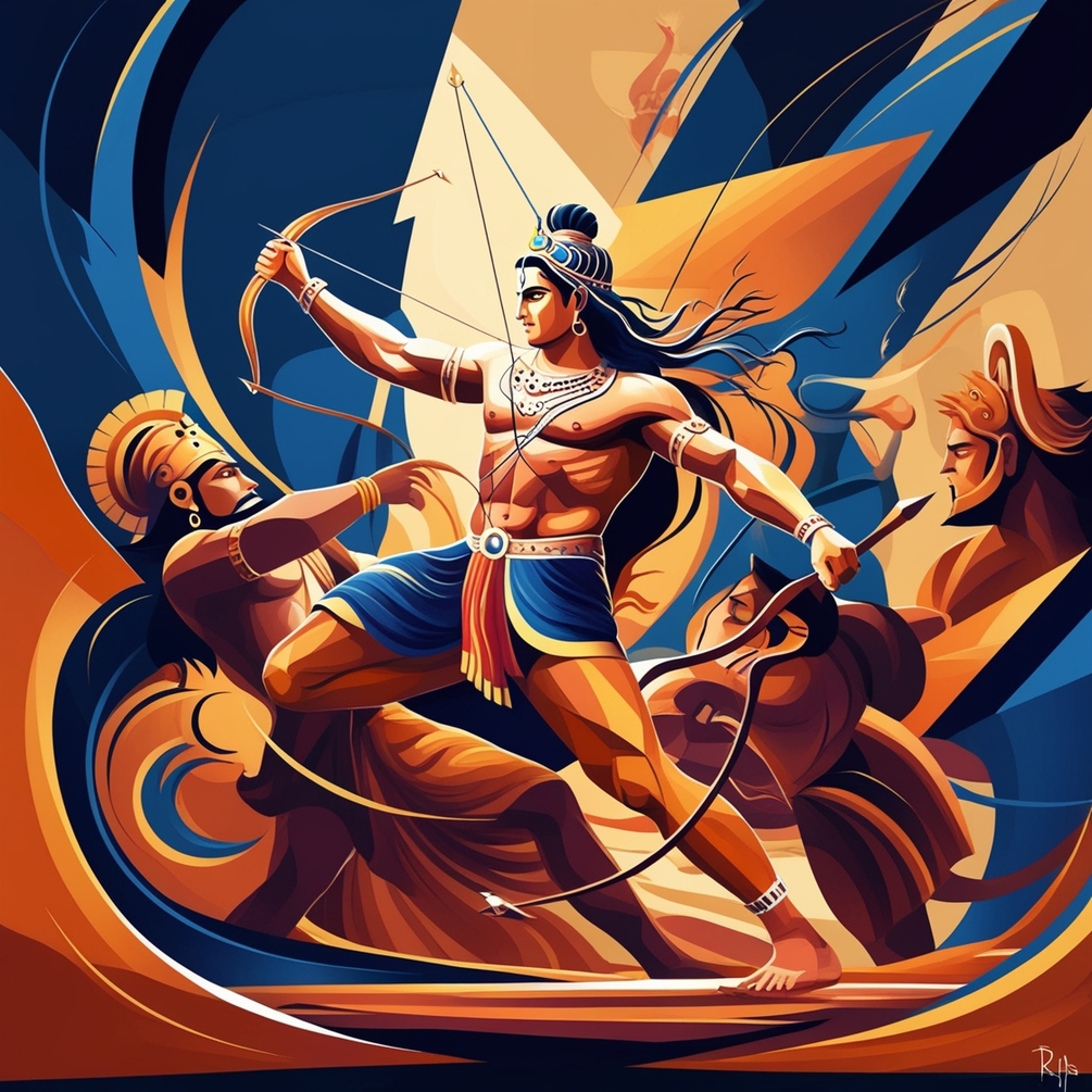 Abstract Digital Art of Lord Rama – Epic Battle Against Ravana