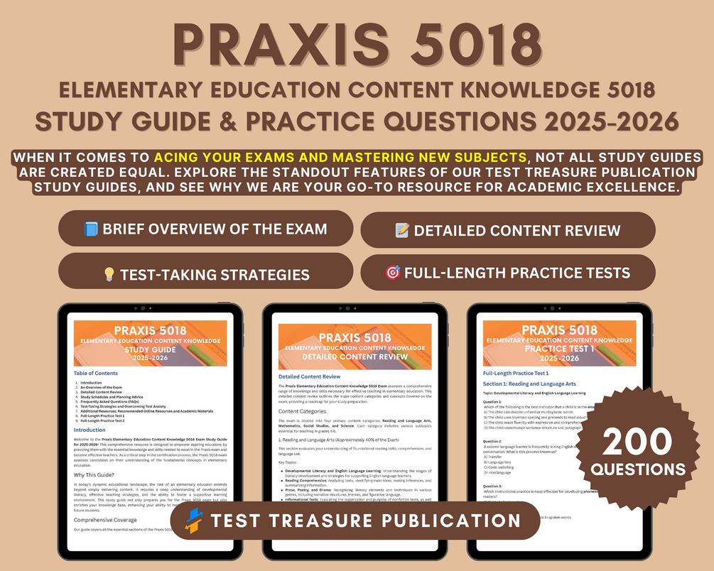 Praxis Elementary Education 5018 Study Guide 2025-2026: In-Depth ...