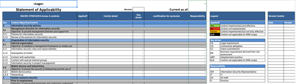 Iso 27001 Statement Of Applicability Template