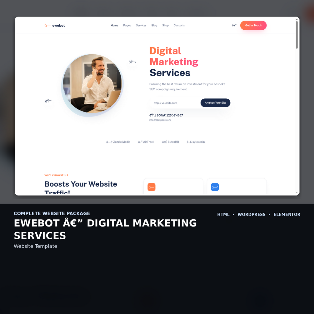 Mobile first screen of the Ewebot website
