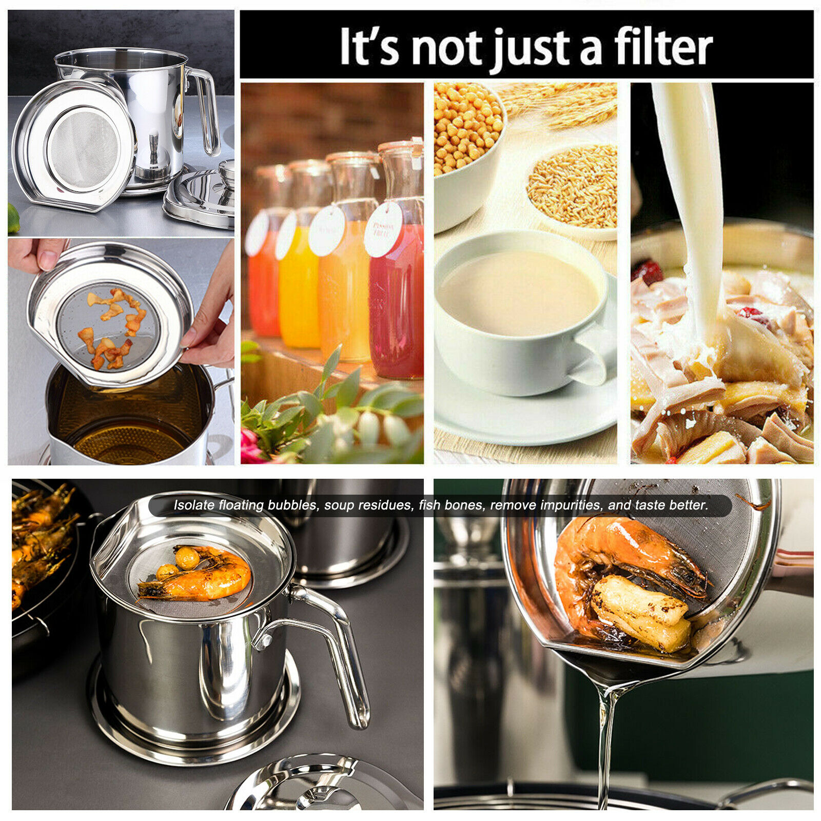 Oil Can Stainless Steel Filter Screen Kitchen Oil Storage Filter Household With Lid Lard Residue