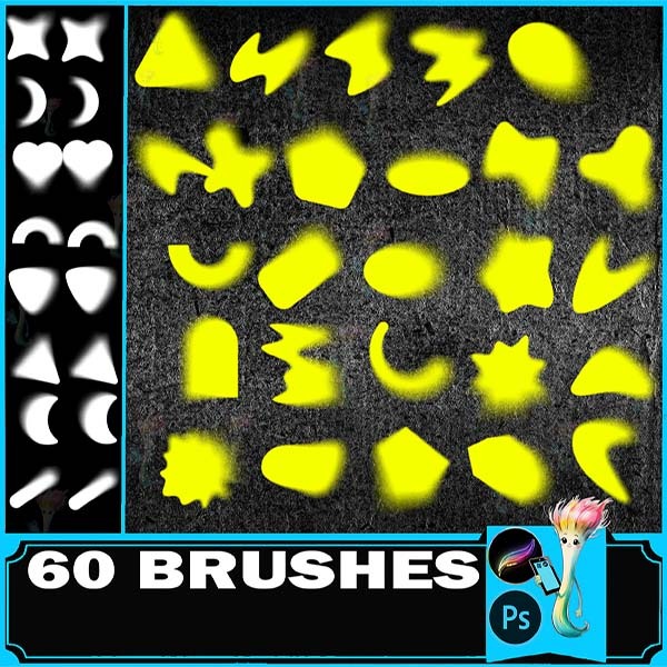 Procreate & Photoshop 60 Types Fluffy Geometric Shape Brush Set | Star・Heart・Rectangle・Circle by best procreate brushes