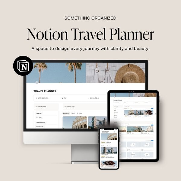 Notion Travel Planner Template, Trip, Itinerary, Travel Journal, Bucket List, Travel Wishlist, Packing List